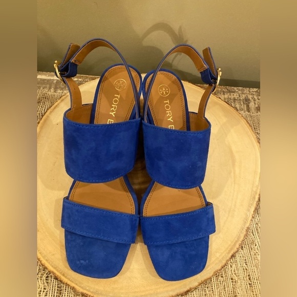 Tory Burch Selby 75mm Block Heel Sandal Silk Suede Size 9.5 Royal Blue 278$ - Picture 9 of 15
